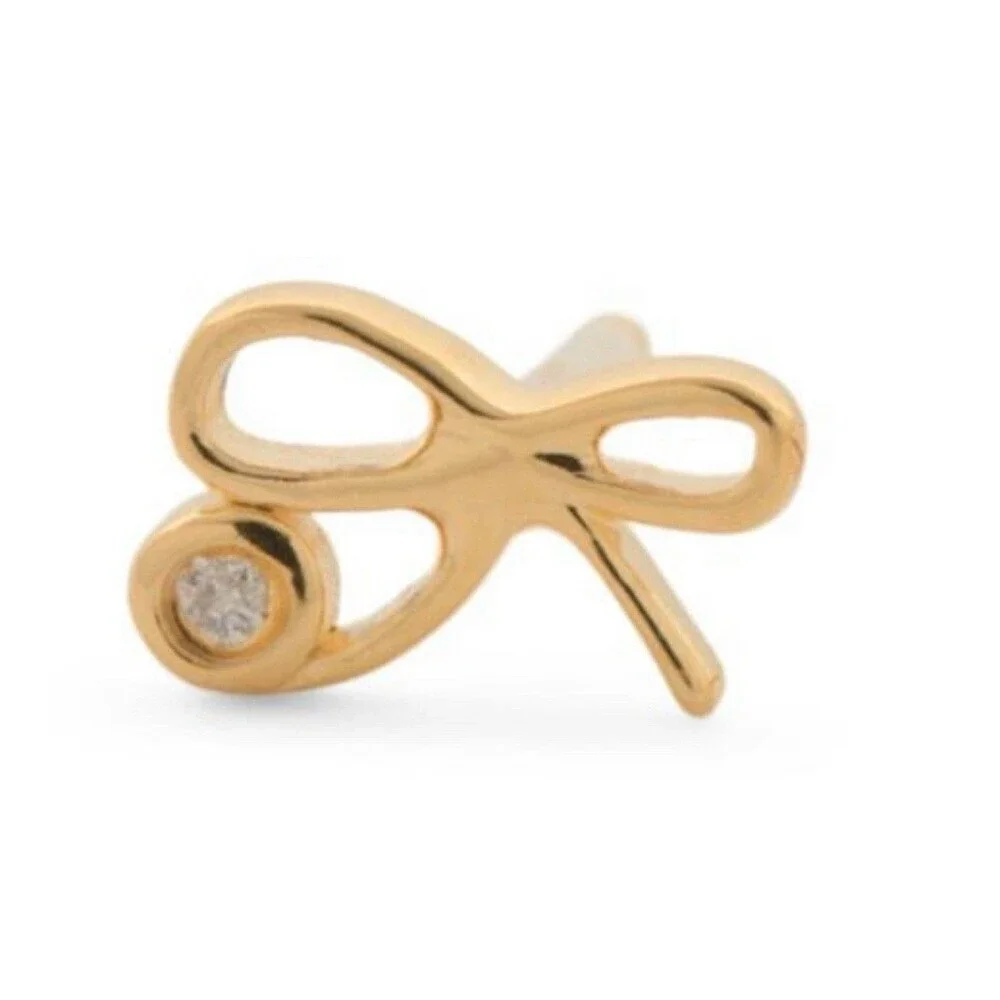 NWOT SYDNEY EVAN DIAMOND Stud Earrings‎ Gold Plated 925 Sterling Silver Bow